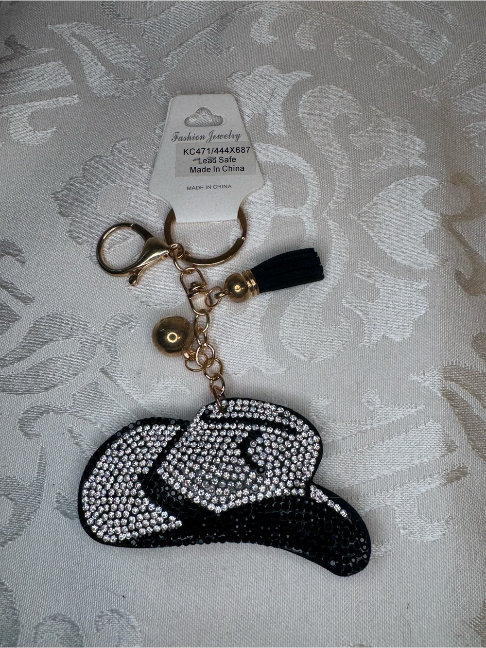 New Fashion Jewelry Black Rhinestone Cowboy Hat Keychain